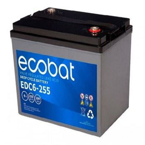 Ecobat AGM DC 6V 255Ah/20h(260x180x275mm) M8 30,5 kg diagonal
